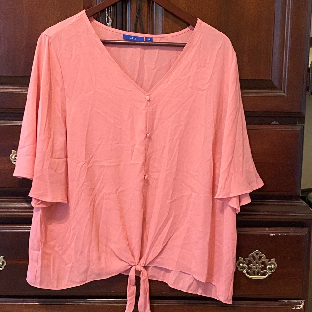 Apt. 9 Coral V-Neck Button-Down Blouse